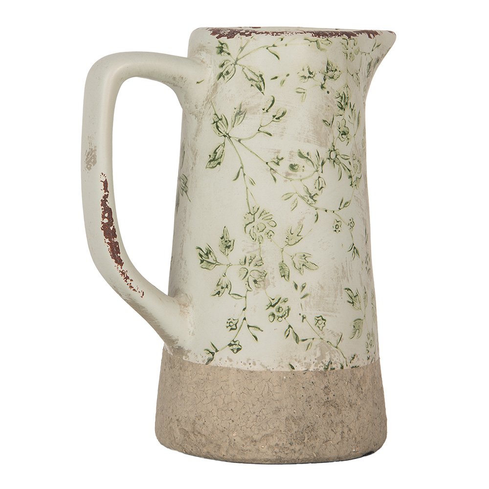 Decoratie Kan 16x11x20 cm Groen Beige Keramiek Bloemen