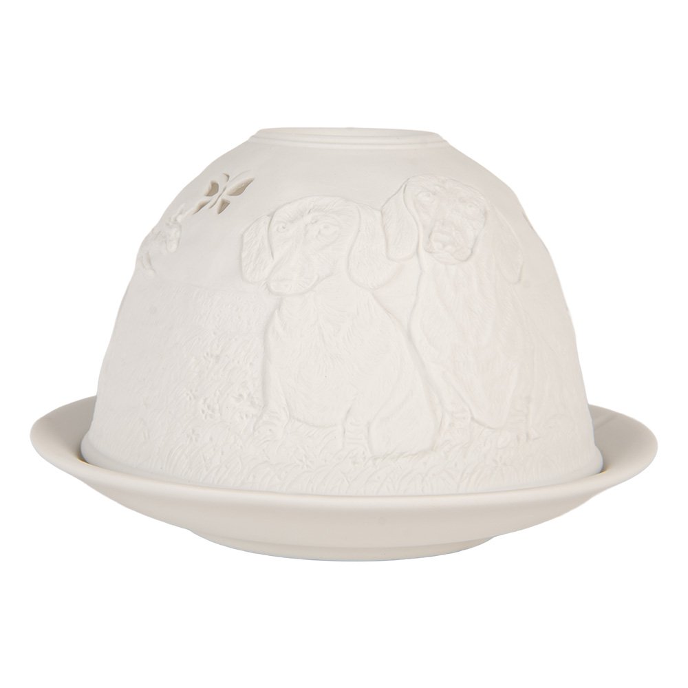 Waxinelichthouder Ø 12x8 cm Wit Porselein Honden