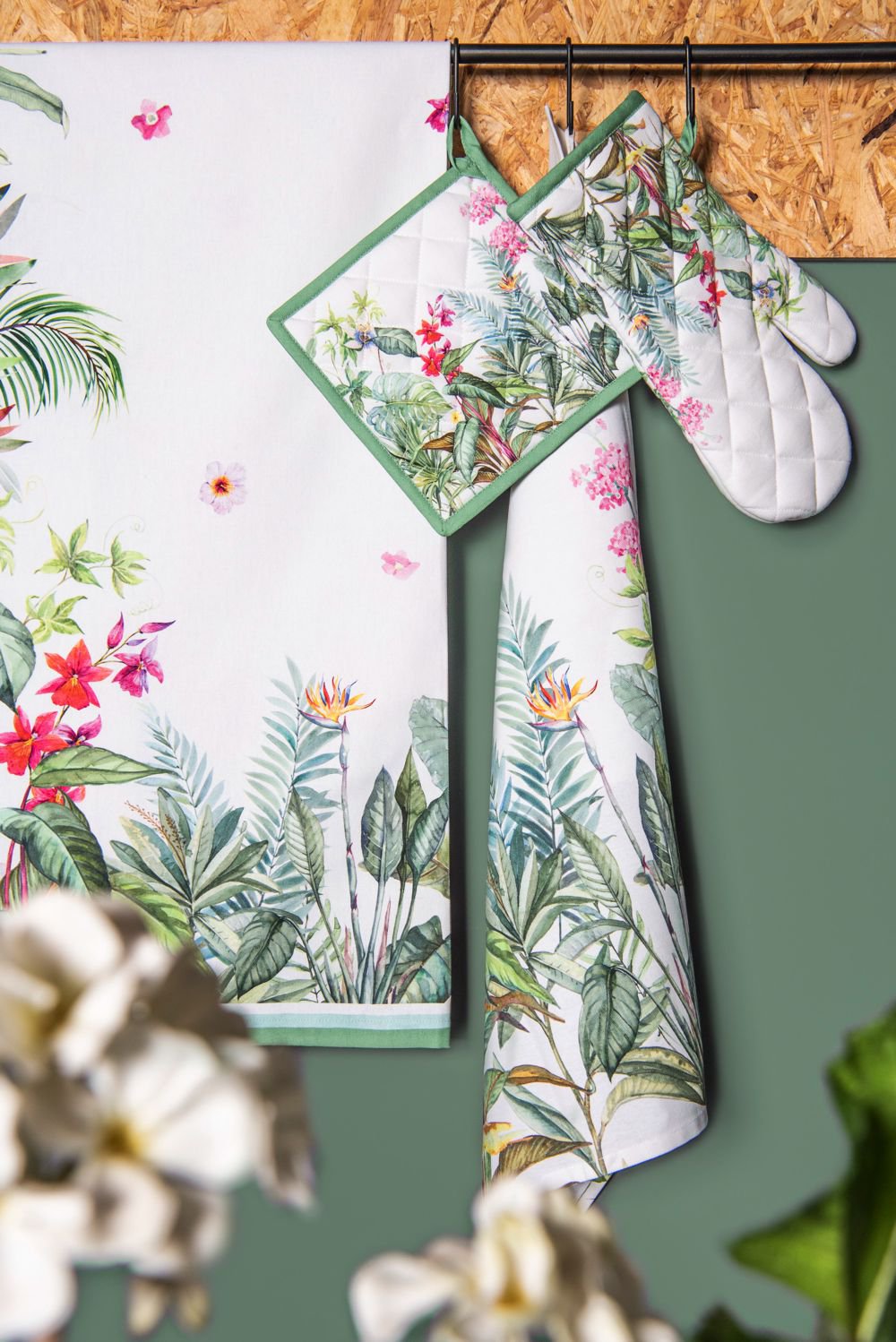 Placemats Set van 6 48x33 cm Wit Groen Katoen Jungle Botanics Tafelmat