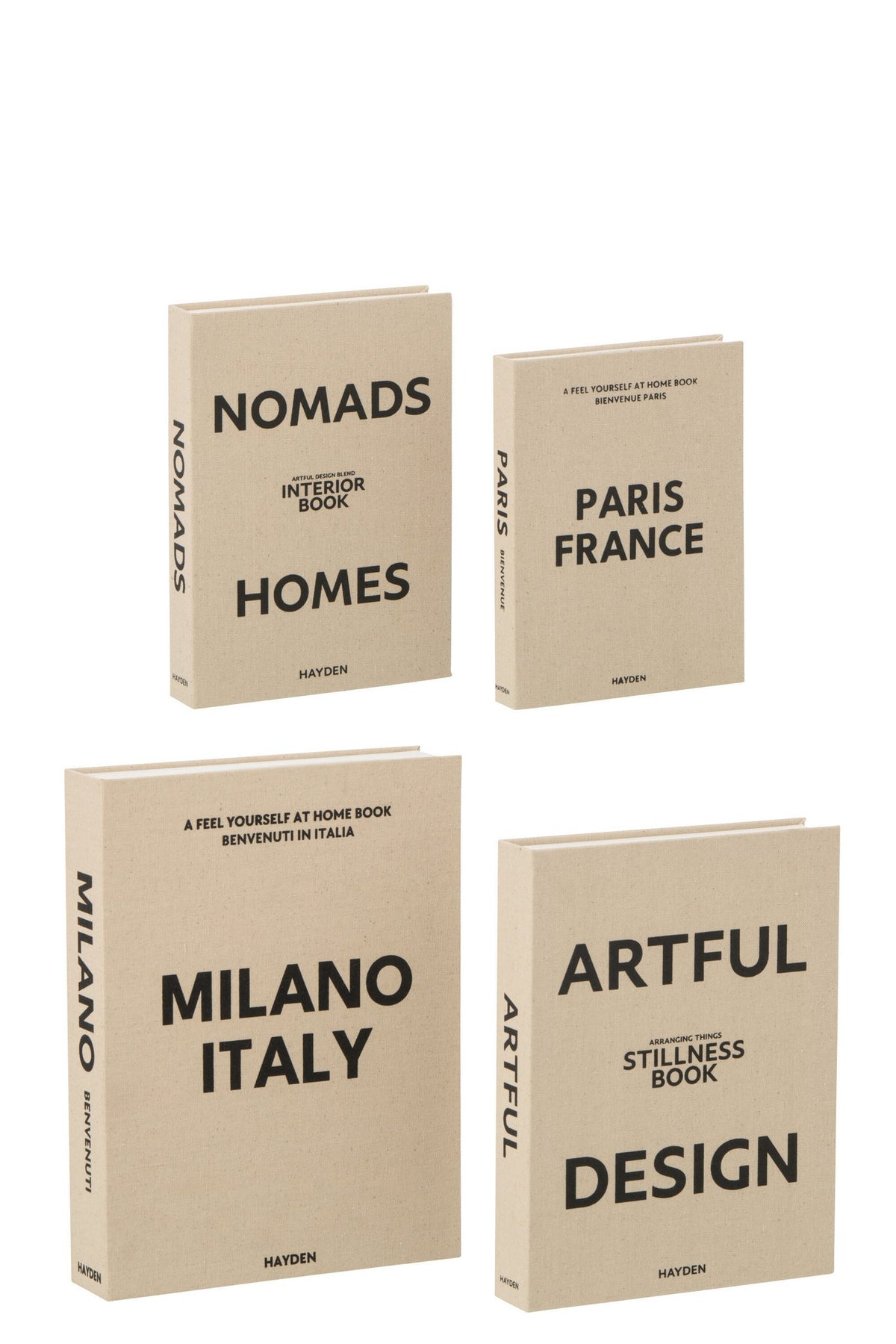 J-Line Boekendozen - stof - ecru/zwart - set van 4