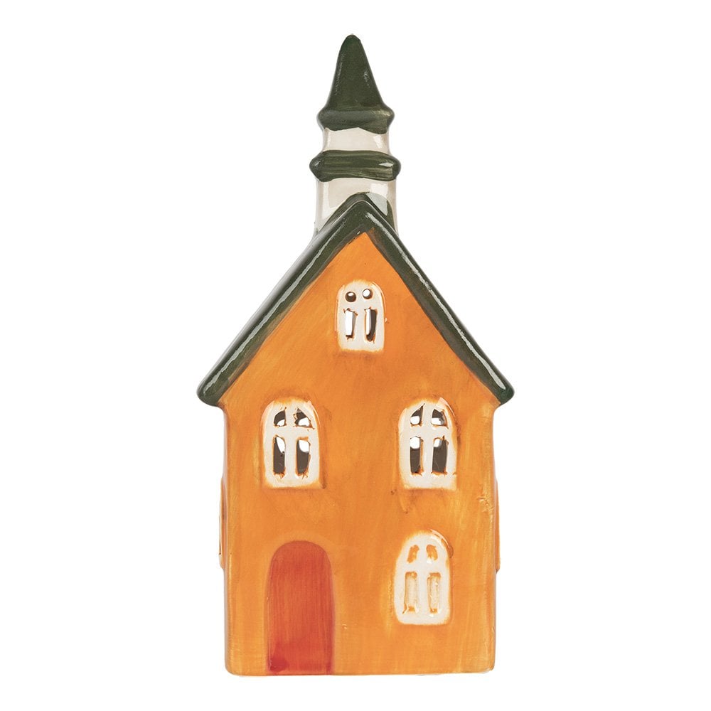 Waxinelichthouder Huis 10x7x21 cm Oranje Keramiek