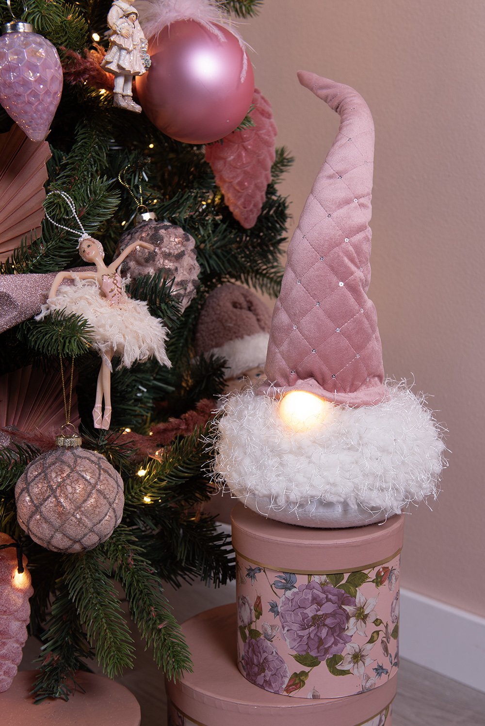 Kerstdecoratie met LED-verlichting Kabouter 44 cm Roze Synthetisch Kerstfiguren