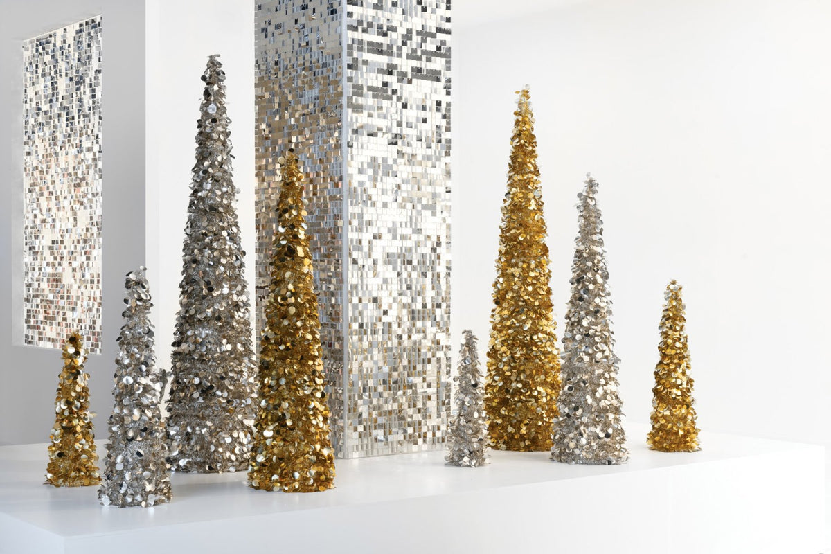 J-Line decoratie Kegel Pailletten Schuim - kunststof - goud - S