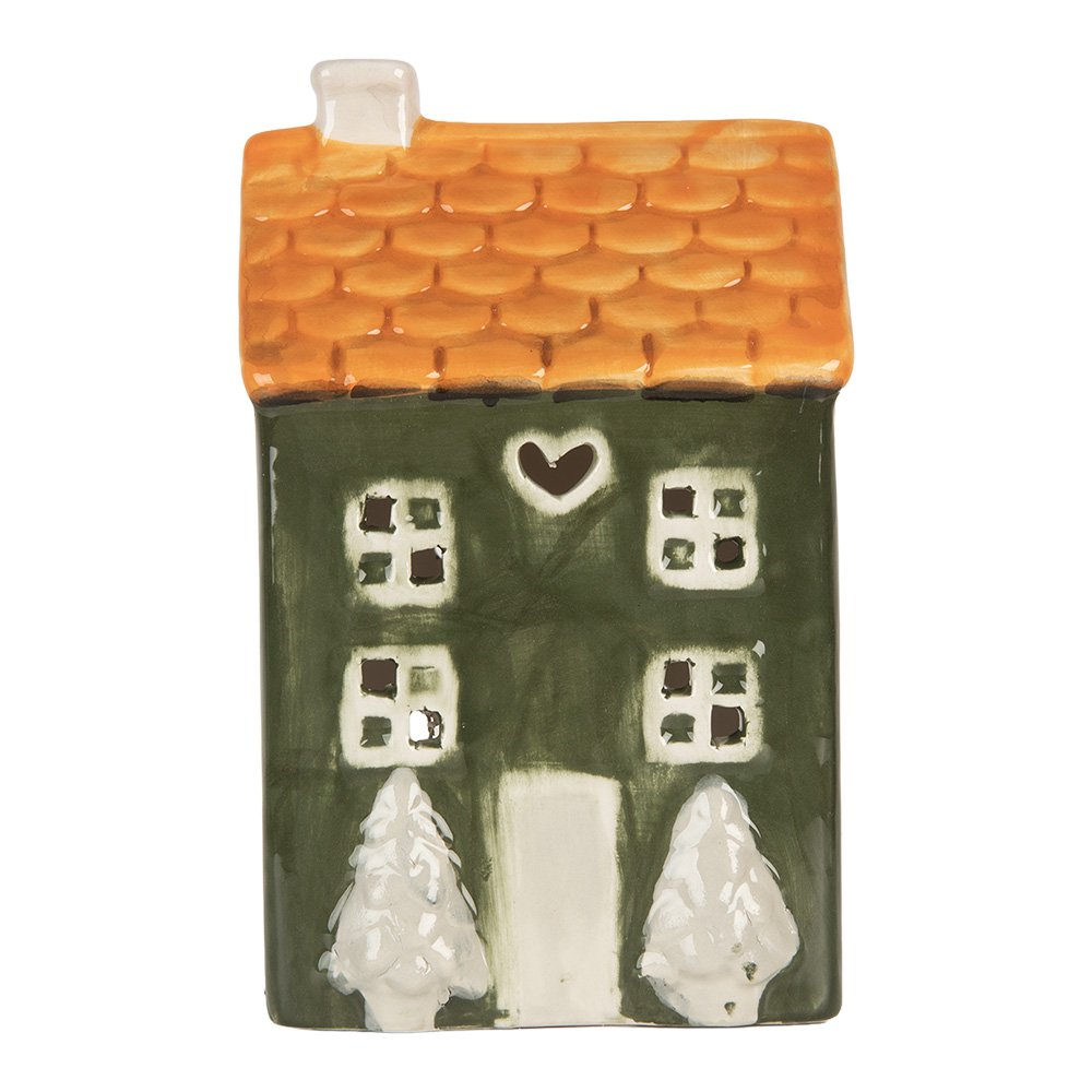 Waxinelichthouder Huis 9x8x15 cm Groen Keramiek