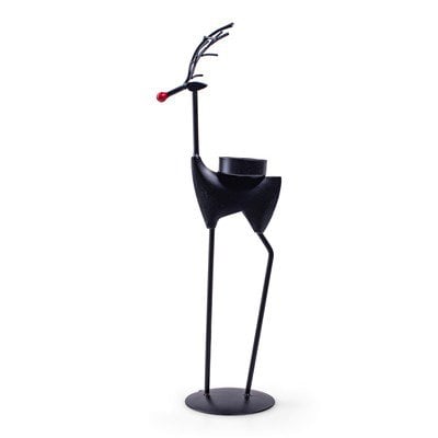 Metalen theelichthouder 'rendier' zwart h37 d9x12,5 cm
