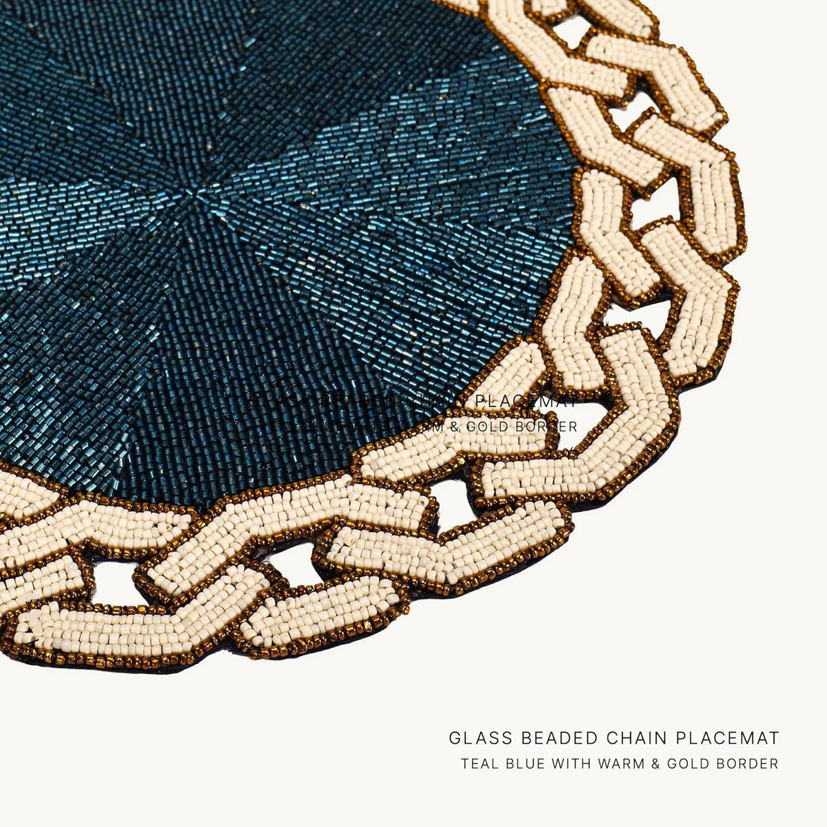 Placemat – geketende glazen kralen, hittebestendig – 30 cm rond