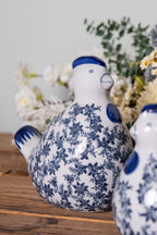 Decoratie Beeld Kip 18x12x21 cm Wit Blauw Keramiek