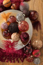 J-Line kerstbal Bloemen - glas - burgundy - large - doos van 4