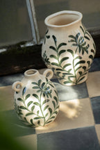 J-Line vaas Blad - steengoed - groen/wit - S