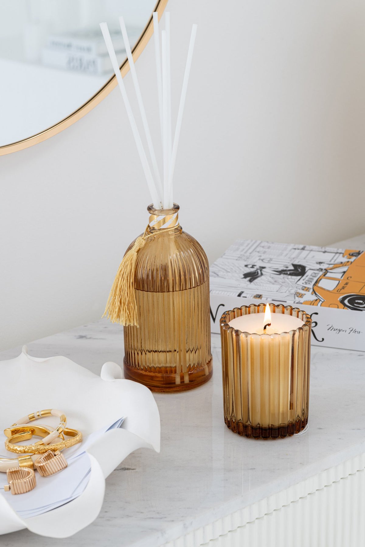 J-Line geurstokjes Magic - Sunlit Sands - glas - wit/goud - small