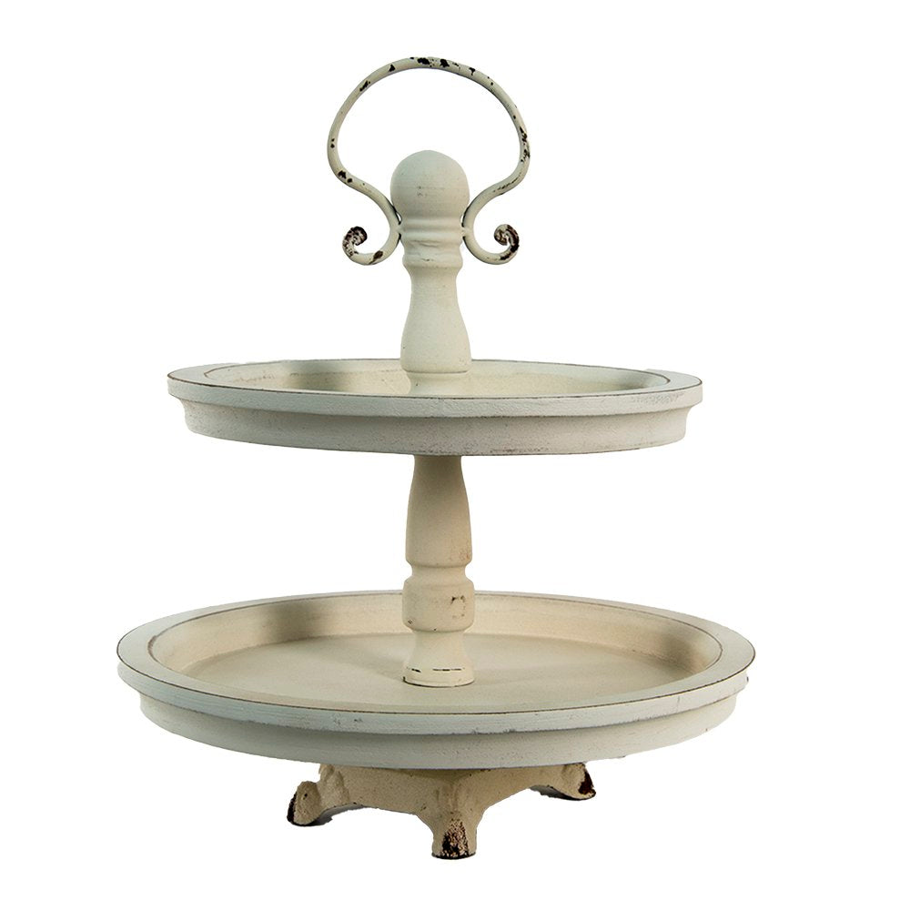 Etagère 2 laags Ø 30x36 cm Beige Hout Serveerschaal