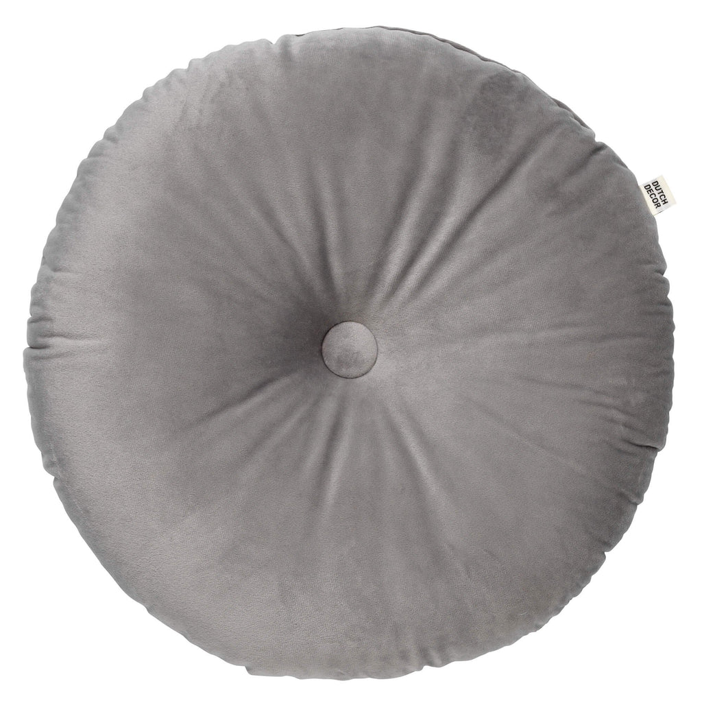 Dutch Decor Olly - Kussen Ø38 cm - Rond fluweel - Micro Chip - Grijs
