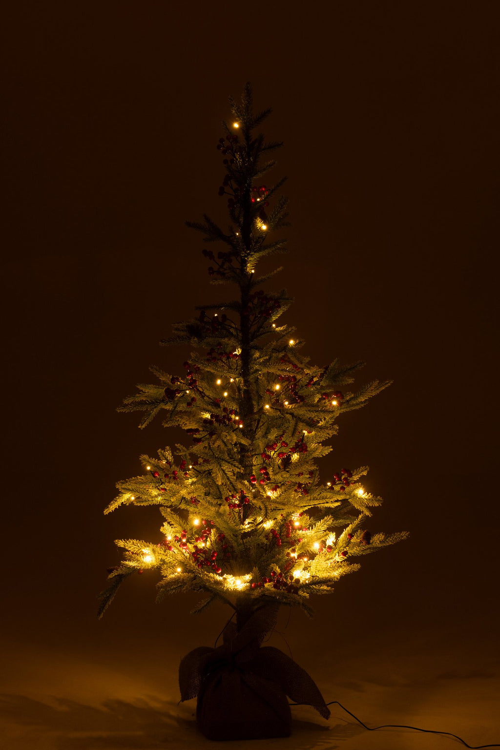 J-Line Kerstboom+Jute Zak+Led Kunststof Sneeuw Groen/Rood Small