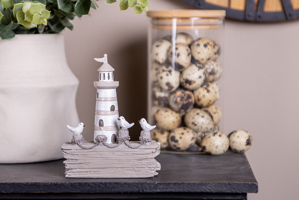 Decoratie Beeld Vuurtoren 10x4x12 cm Wit Bruin Kunststof