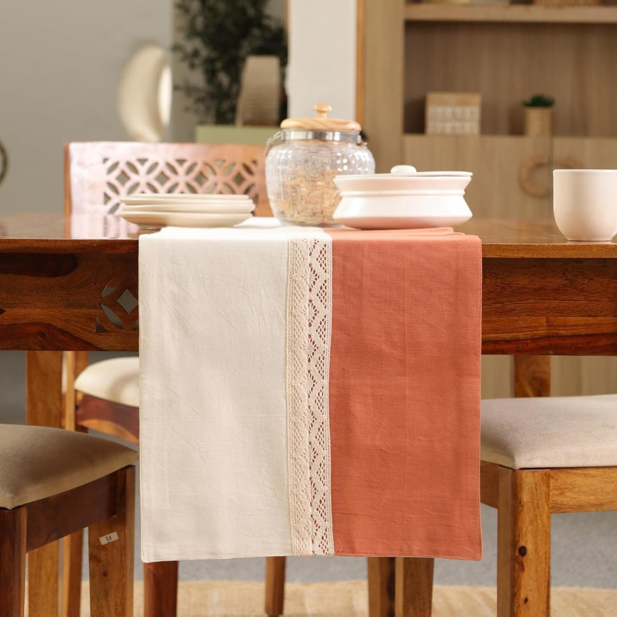 Ambachtelijk gehaakt tafellinnen – textiel voor eetkamer en console – constructie van 100% katoen – eenheid van 14x60 inch