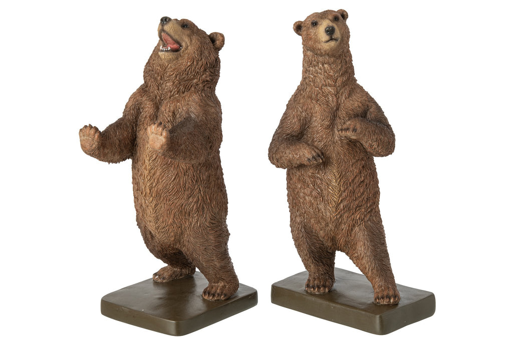J-Line Boekensteunen beer - polyresin - bruin - set van 2