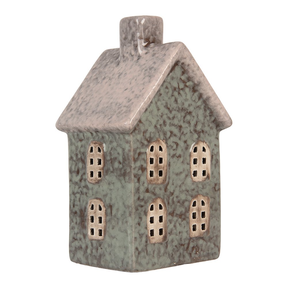Waxinelichthouder Huis 8x7x14 cm Groen Keramiek