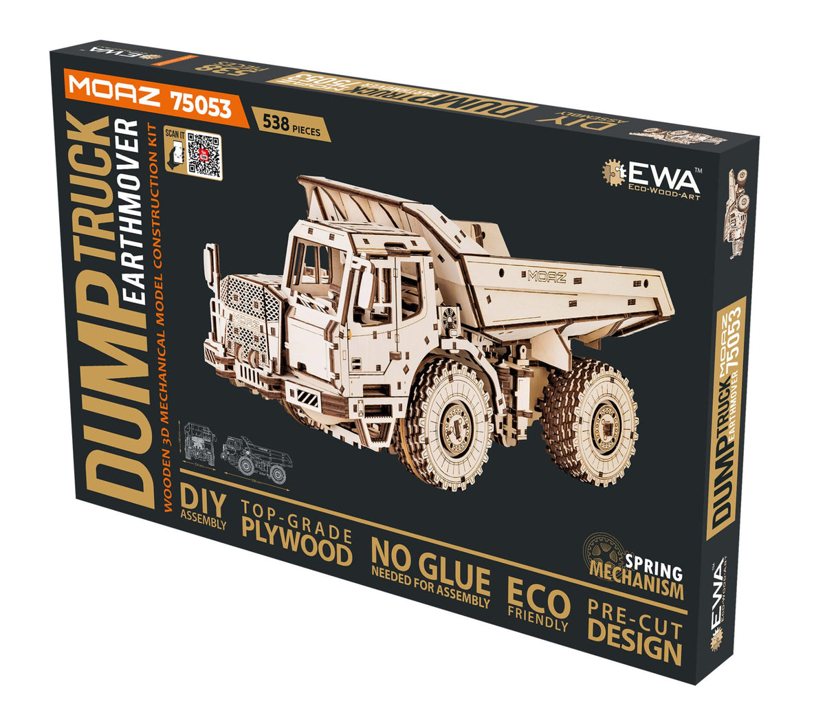 Eco Wood Art (EWA) 3D Houten Bouwset, Dumptruck-Earthmover Moaz 75053, 4226, 33,6x15,4x14,9cm