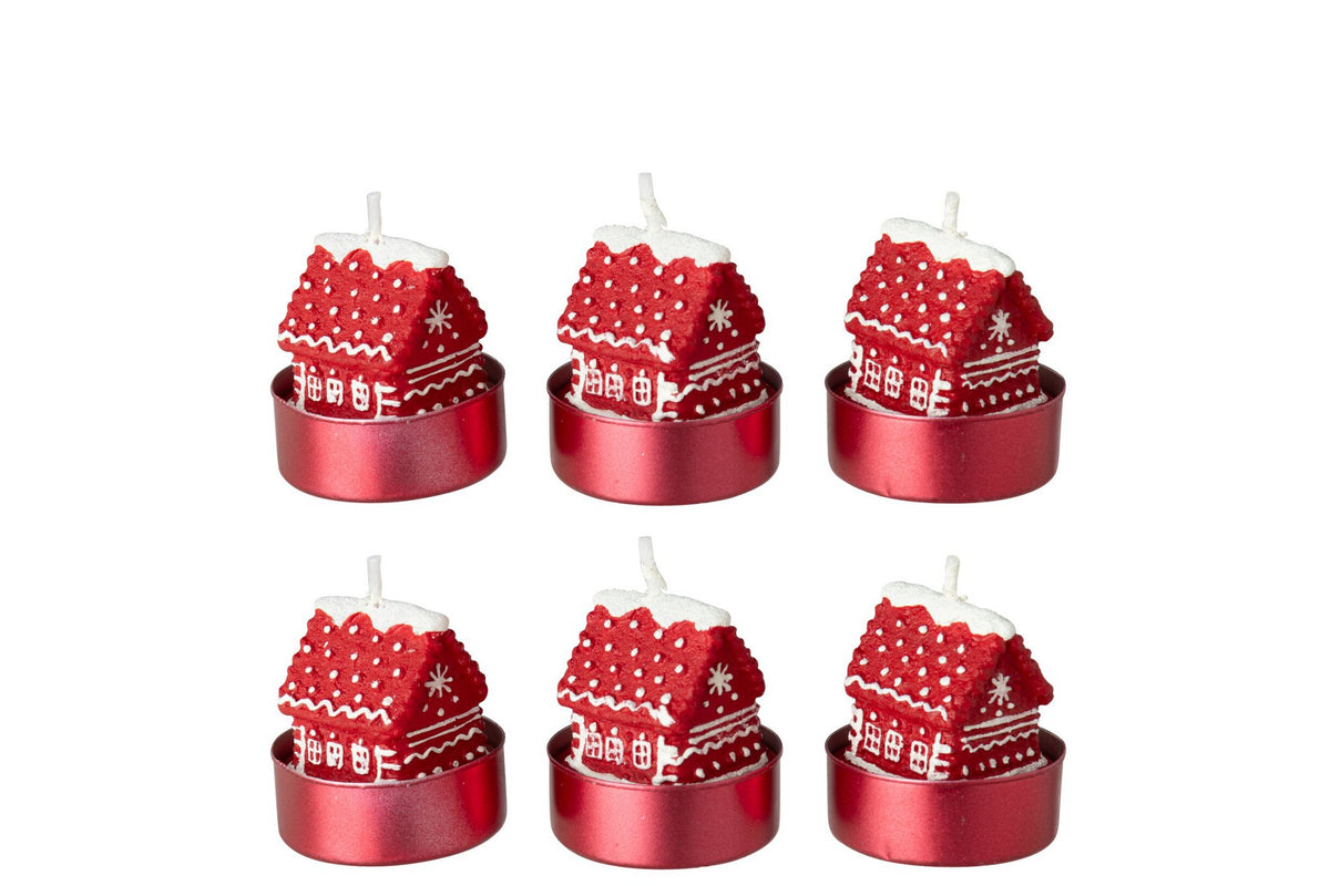 J-Line Huiskaarsen - paraffine - kerstrood - doos van 6