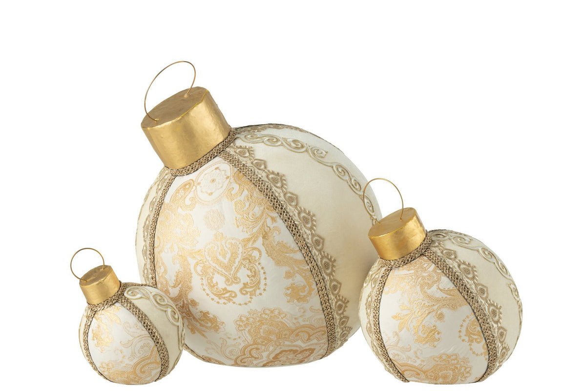 J-Line kerstbal Patroon - polyfoam/textiel - goud - large