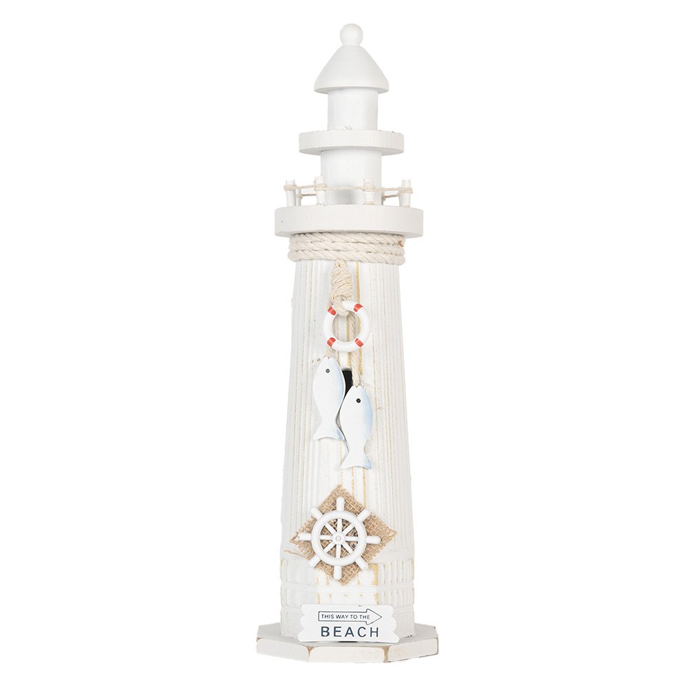 Decoratie Beeld Vuurtoren Ø 10x32 cm Wit MDF