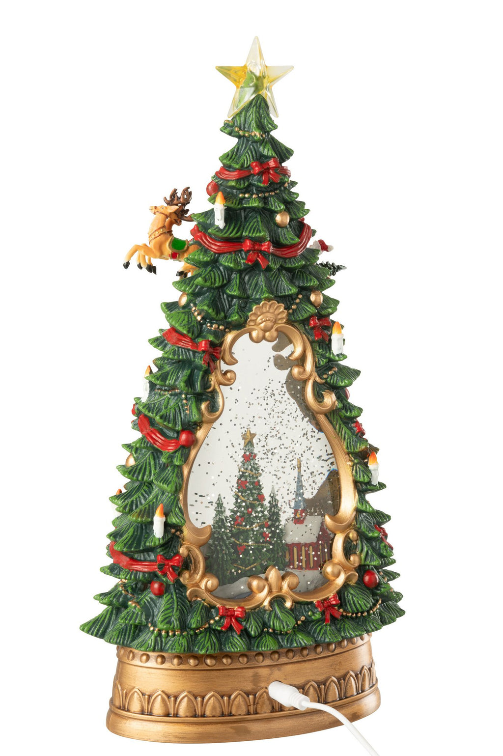 J-Line decoratie Kerstboom Dorp + Lichten - kunststof - mix