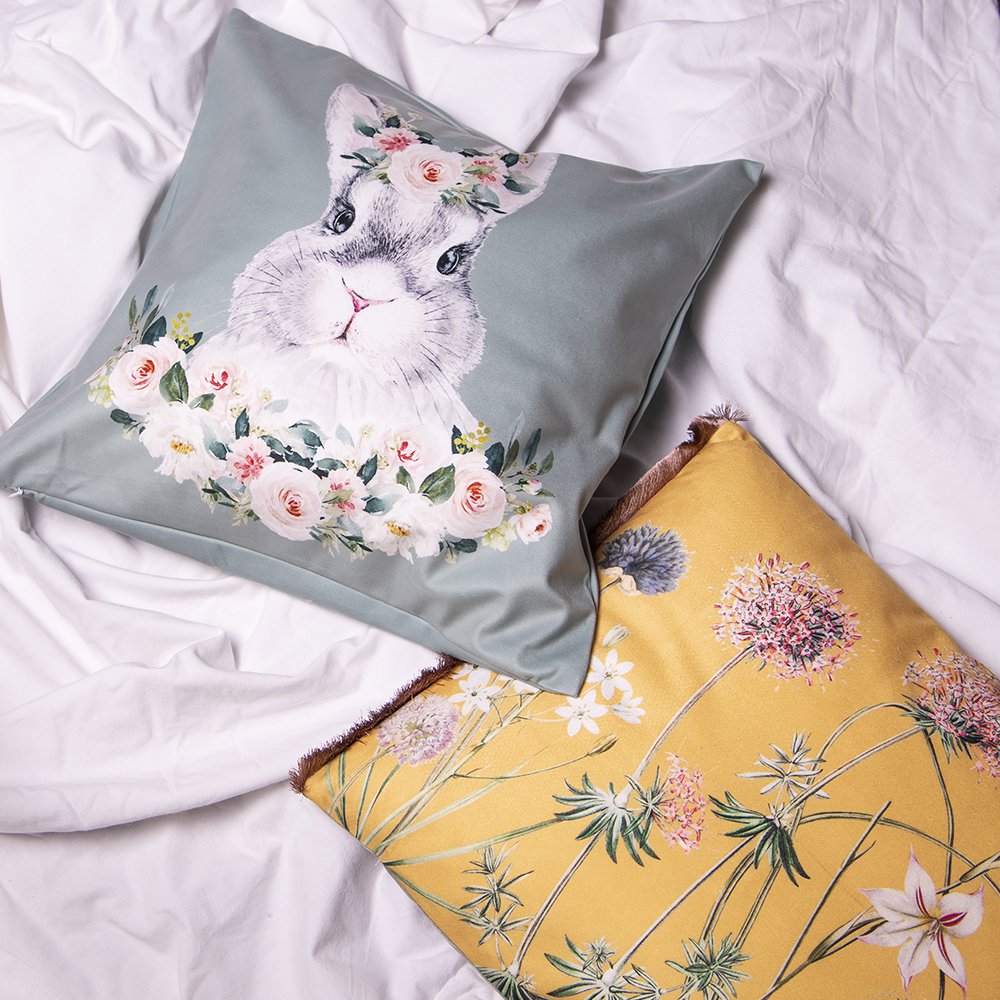 Kussenhoes 45x45 cm Groen met polyester Konijn Sierkussenhoes