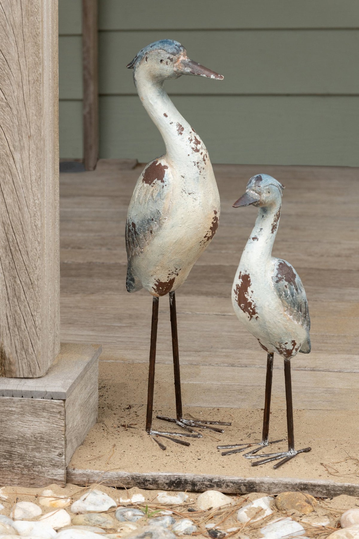 J-Line decoratie Vogel Antiek - polyresin - blauw/wit - S