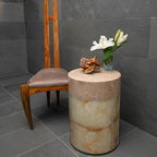 Accenttafel Beige Marmeren blad en lichtgroene onyx