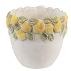 Bloempot Ø 14x12 cm Wit Geel Steen Citroenen