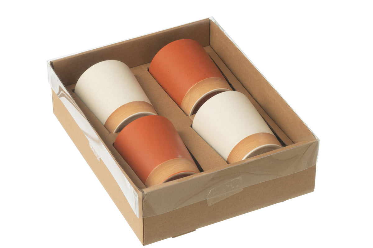 J-Line mok - keramiek - oranje/wit - doos van 4