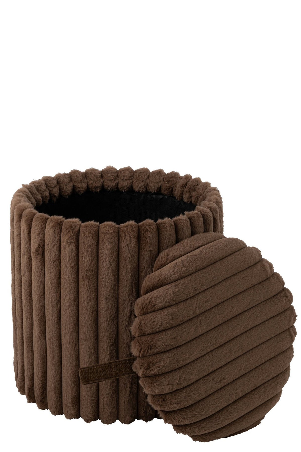 J-Line Geribbelde poef met deksel - MDF - bruin