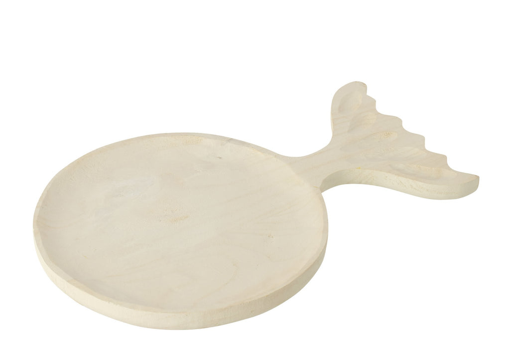 J-Line decoratie Plateau Vis Staart - hout - wit - L