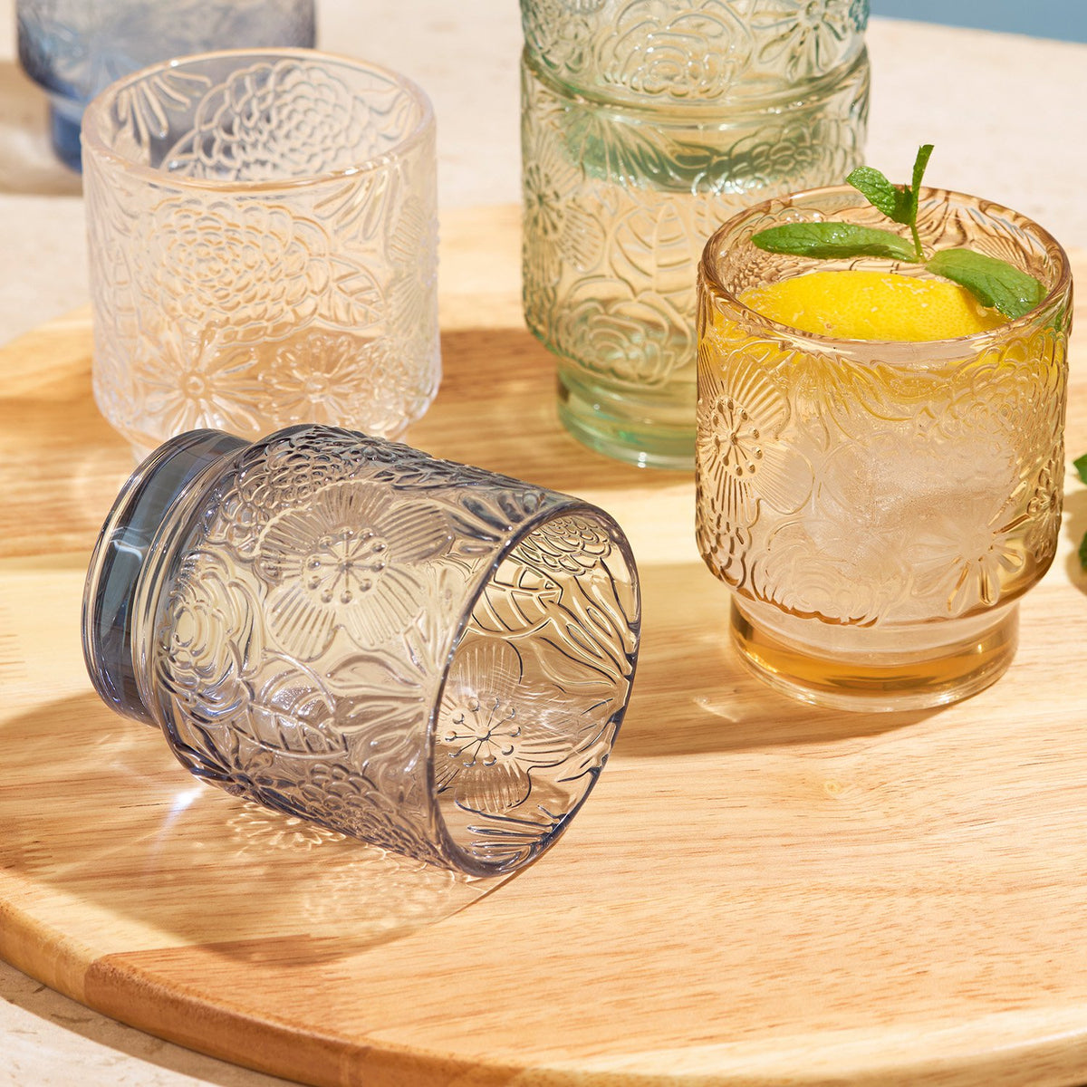 Glas 30cl blauwgrijs Flora - Set van 4