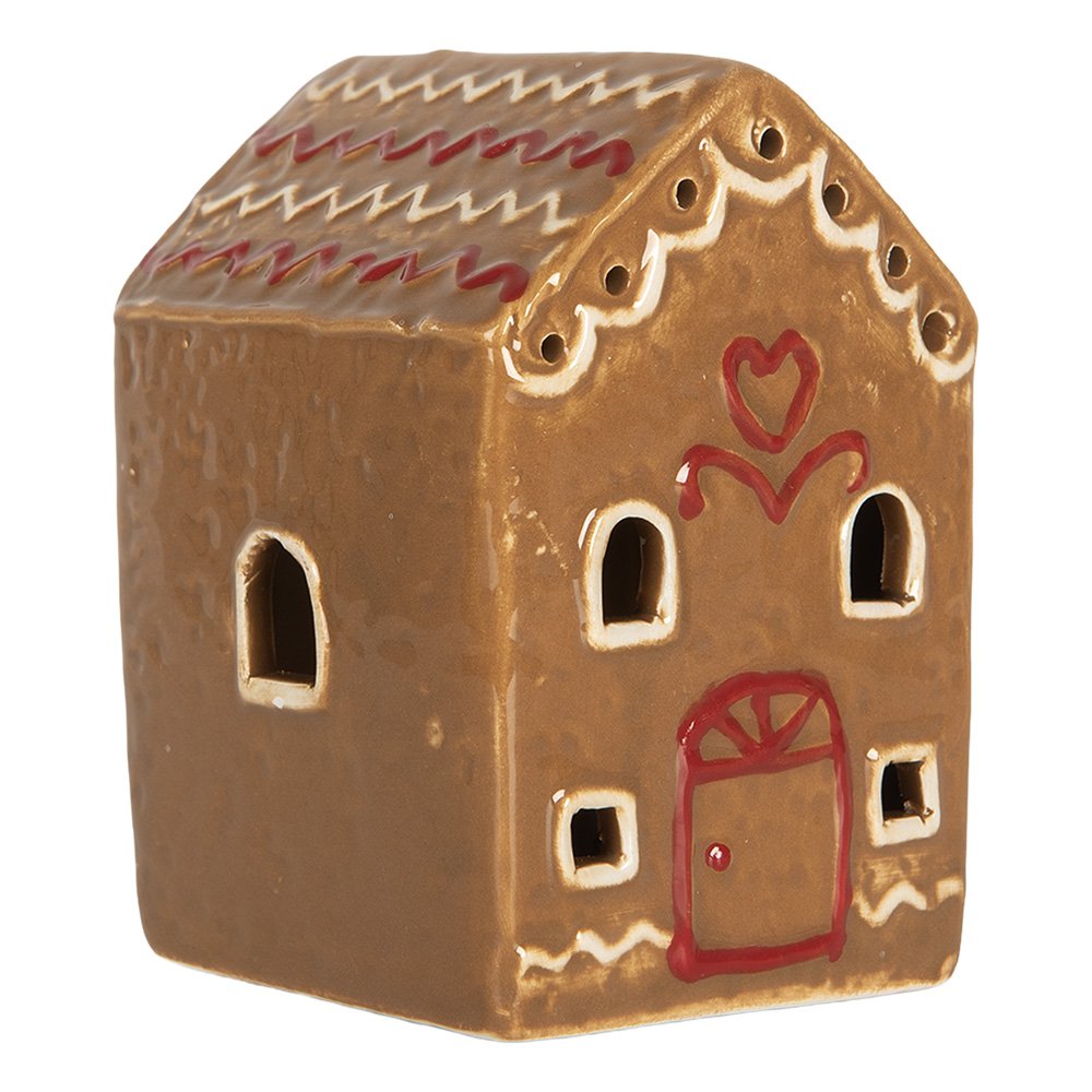 Gingerbread house met LED 7x6x9 cm Bruin Keramiek