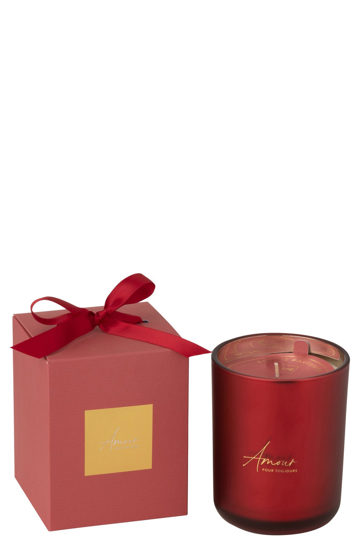 J-Line geurkaars Amour - Mimosa & Rose - glas - rood - large - 65U