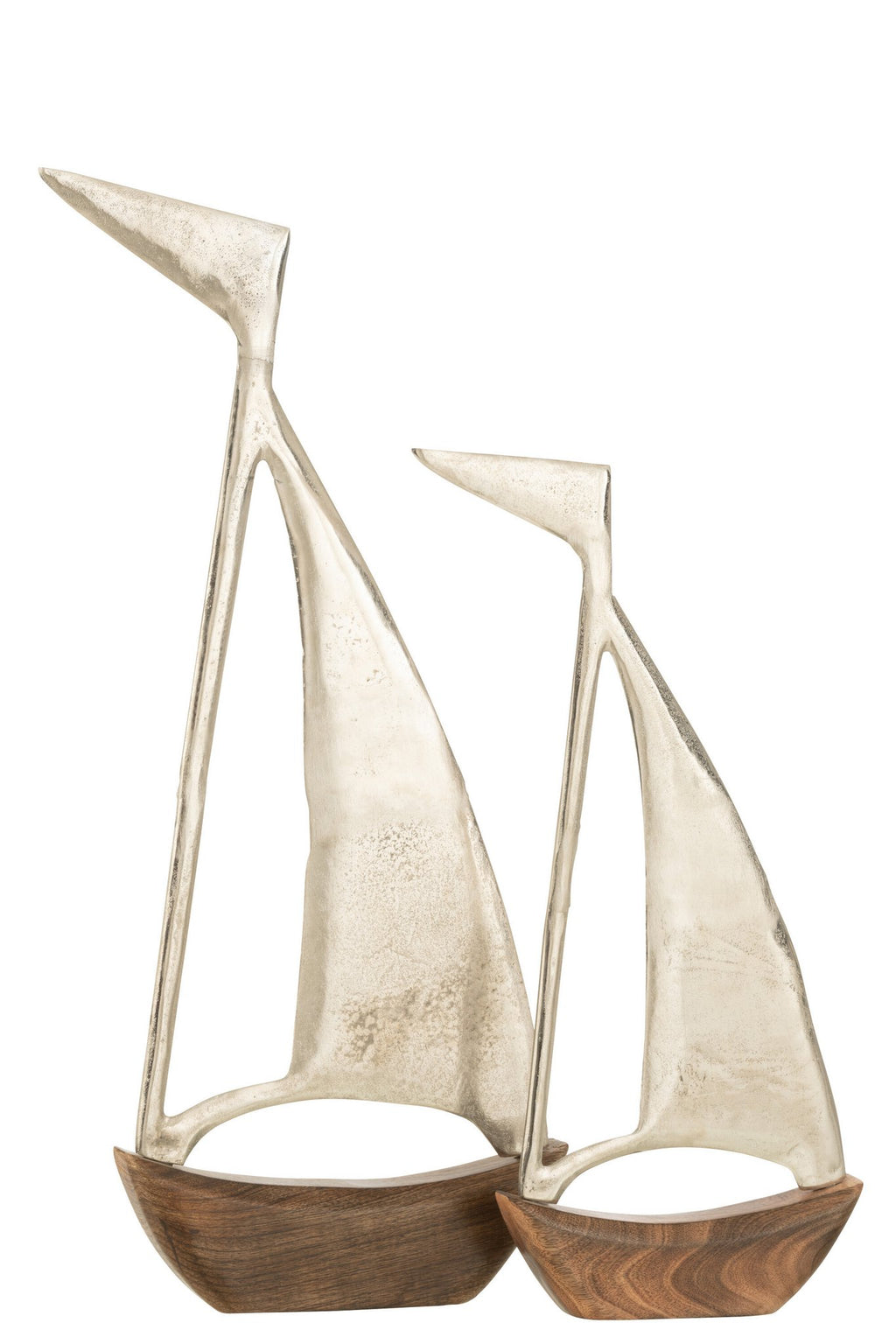 J-Line decoratie Boot - aluminium/hout - zilver/naturel - large