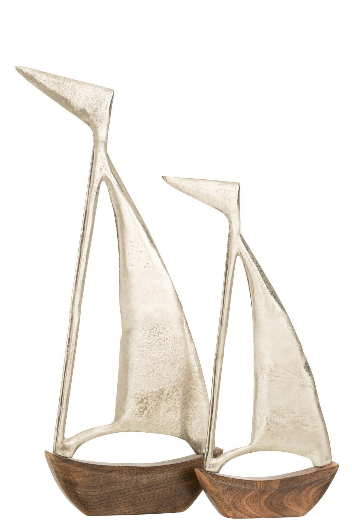 J-Line decoratie Boot - aluminium/hout - zilver/naturel - large