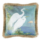 Kussen fluweel zilverreigers gouden franjes 45x45cm*