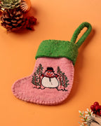 Kerstornament | Vilten sneeuwpopkous | 10x3x19cm