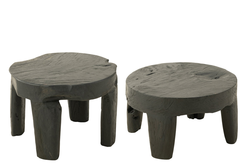 J-Line tafel Rond - hout - zwart - set van 2