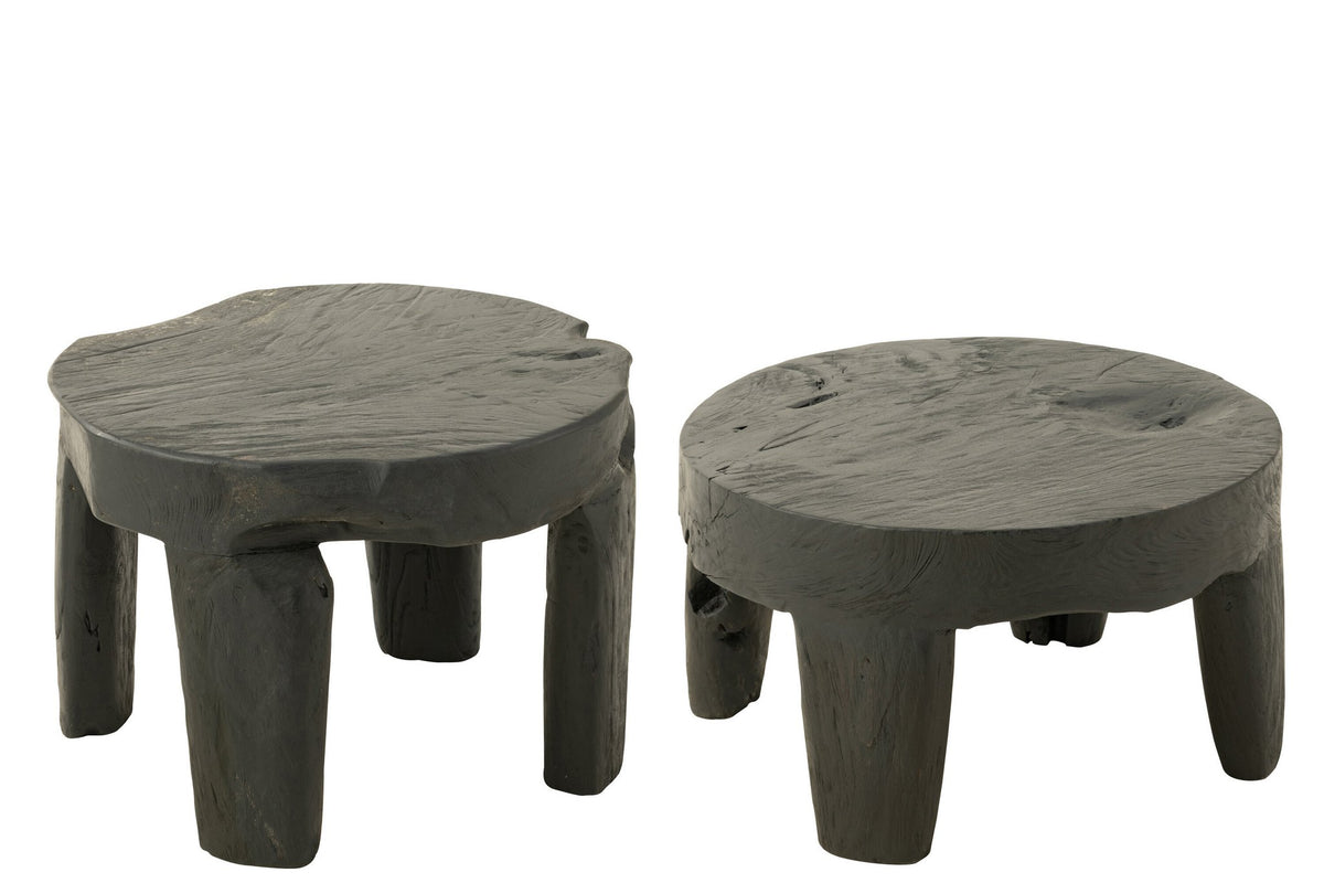 J-Line tafel Rond - hout - zwart - set van 2