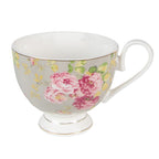 Kop en Schotel 200 ml Groen Wit Porselein Bloemen Servies