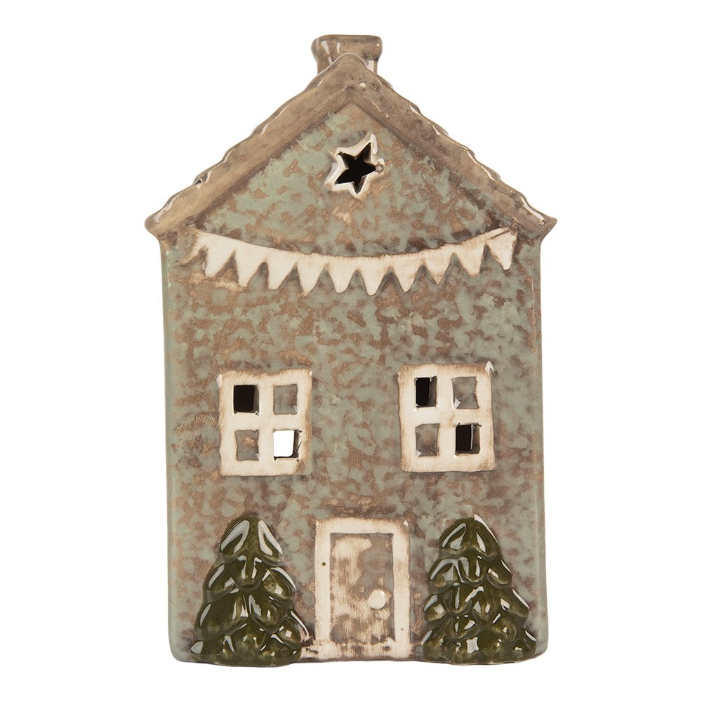 Waxinelichthouder Huis 10x8x15 cm Groen Keramiek