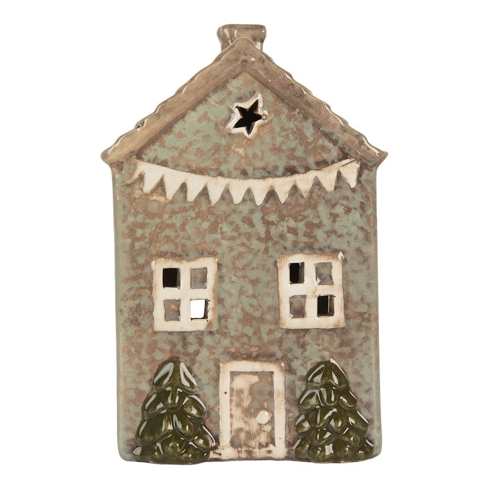Waxinelichthouder Huis 10x8x15 cm Groen Keramiek