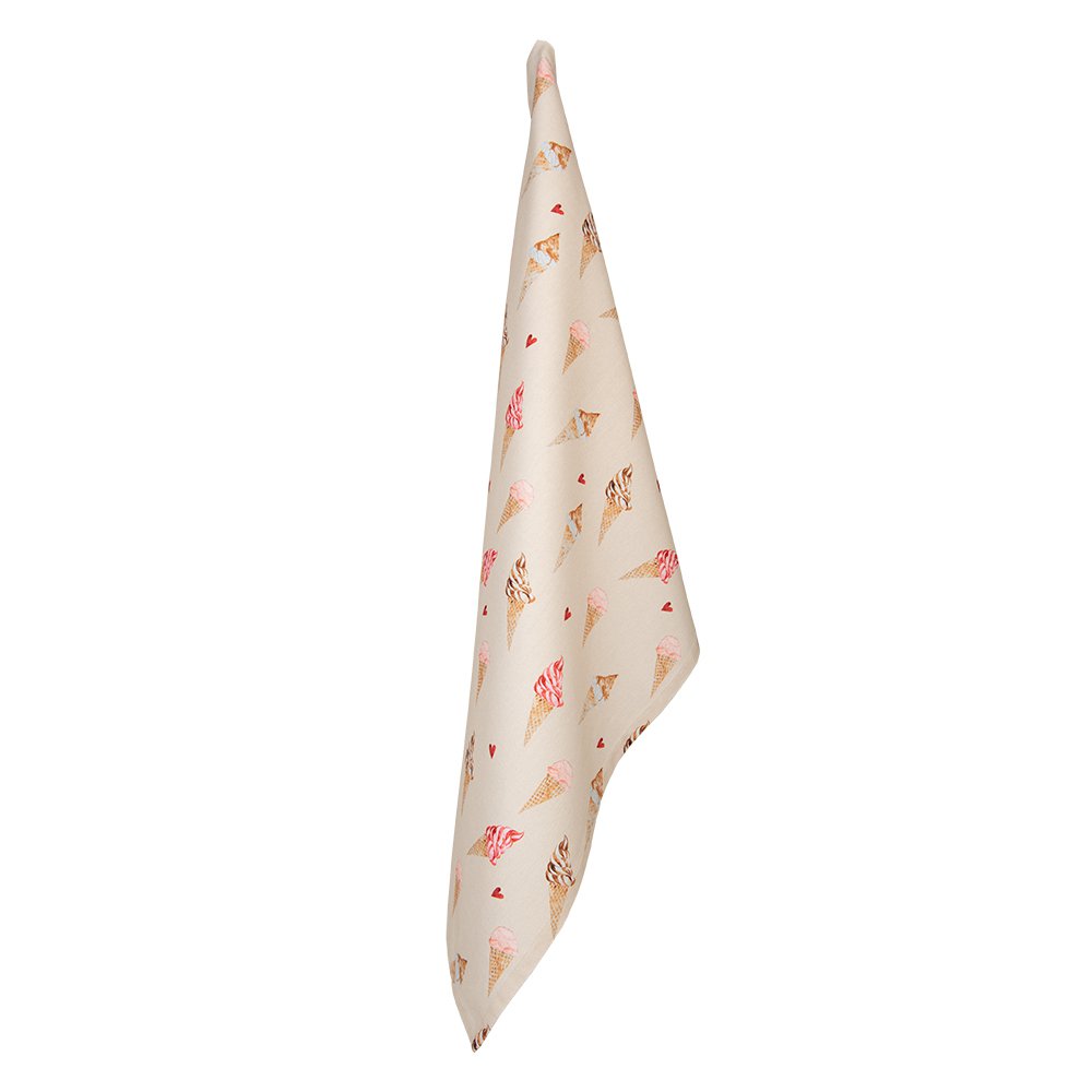 Theedoek 50x70 cm Beige Roze Katoen IJsjes Keukenhanddoek