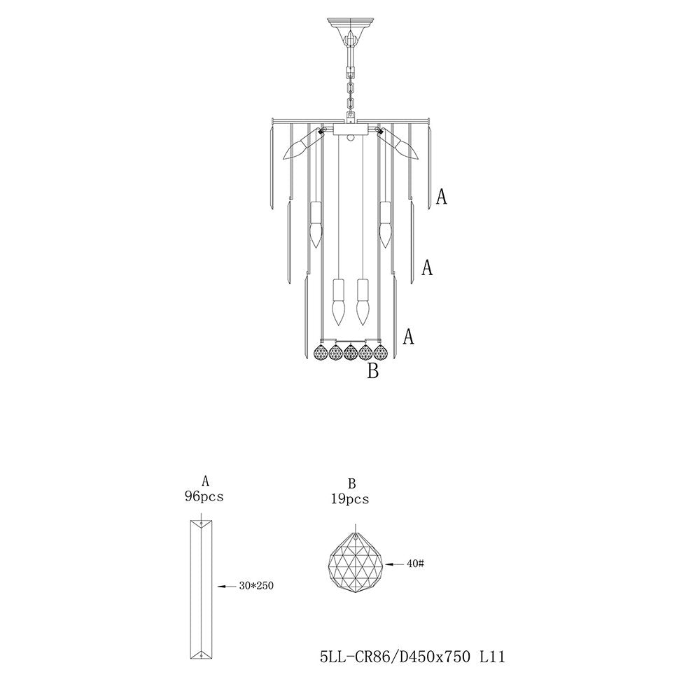 Kroonluchter Ø 47x74 cm Transparant IJzer Hanglamp