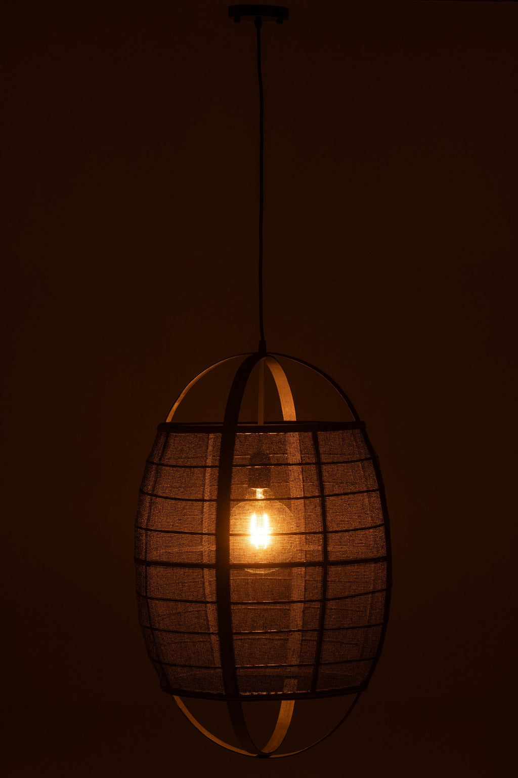 J-Line Hanglamp Ion Linnen/Bamboe Zwart Large
