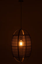 J-Line Hanglamp Ion Linnen/Bamboe Zwart Large