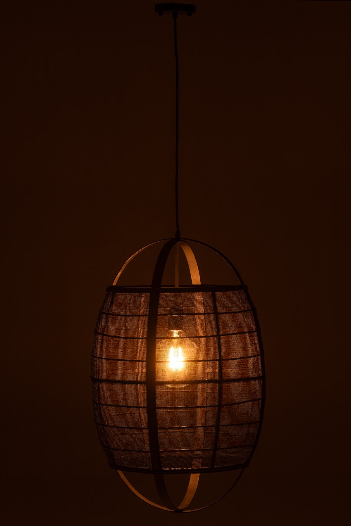 J-Line Hanglamp Ion Linnen/Bamboe Zwart Large